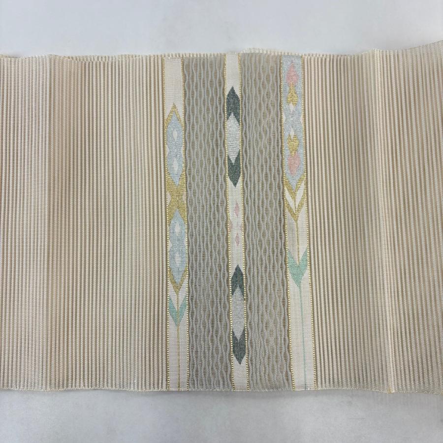 5-30 夏帯 名古屋帯 八寸 美品 正絹 着物 松葉仕立て 絽 美品 名古屋帯 名品 夏帯 絽 八寸名古屋帯 松葉仕立て 段縞 幾何学模様