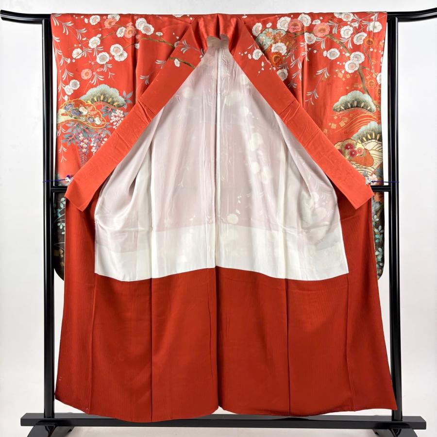 美品】 振袖 身丈155cm 裄丈63cm S 袷 桜 花びら 金糸 金彩 えんじ色