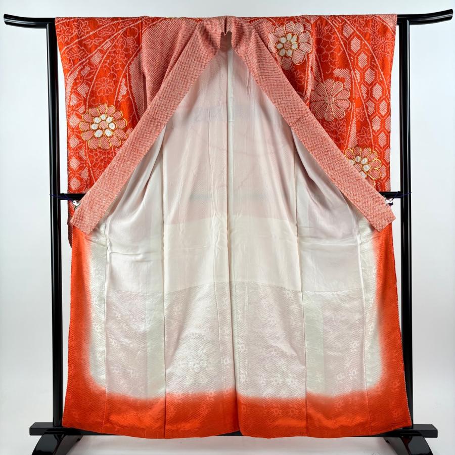 振袖 身丈159.5cm 裄丈67.5cm 正絹 名品 【中古】 振袖 身丈162.5cm 裄丈66cm M 袷 牡丹 流水 ぼかし 縮緬 濃紫 正絹