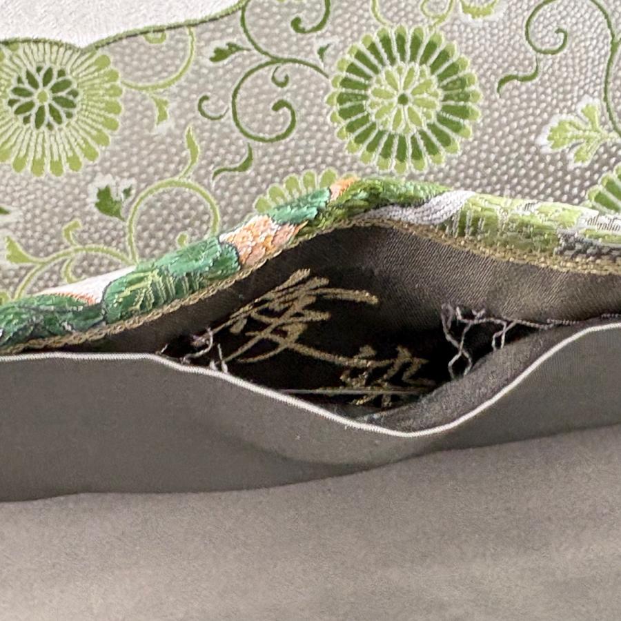 美品 袋帯 名品 ひょうたん 草花 金糸 唐織 緑 六通 正絹 中古