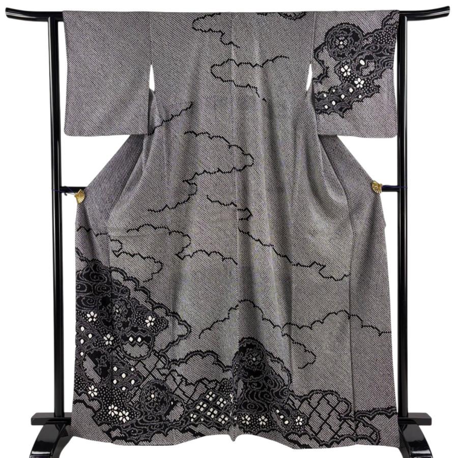 【美品】 訪問着 身丈165.5cm 裄丈62cm 正絹 逸品 【中古】 美品 訪問着 身丈165cm 裄丈62cm S 袷 雪輪 有職文様 総絞り 黒 正絹