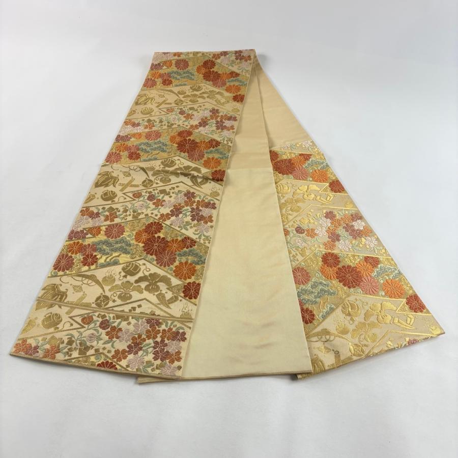 美品 袋帯 秀品 川島織物 落款あり 関西仕立て 菊唐草 宝尽くし 唐織