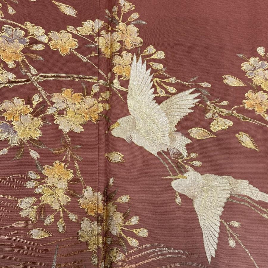 美品 訪問着 身丈165cm 裄丈69cm L 袷 和田光正 落款あり 鳥 桜 金銀彩 ぼかし ピンク 正絹 逸品 一つ紋 中古