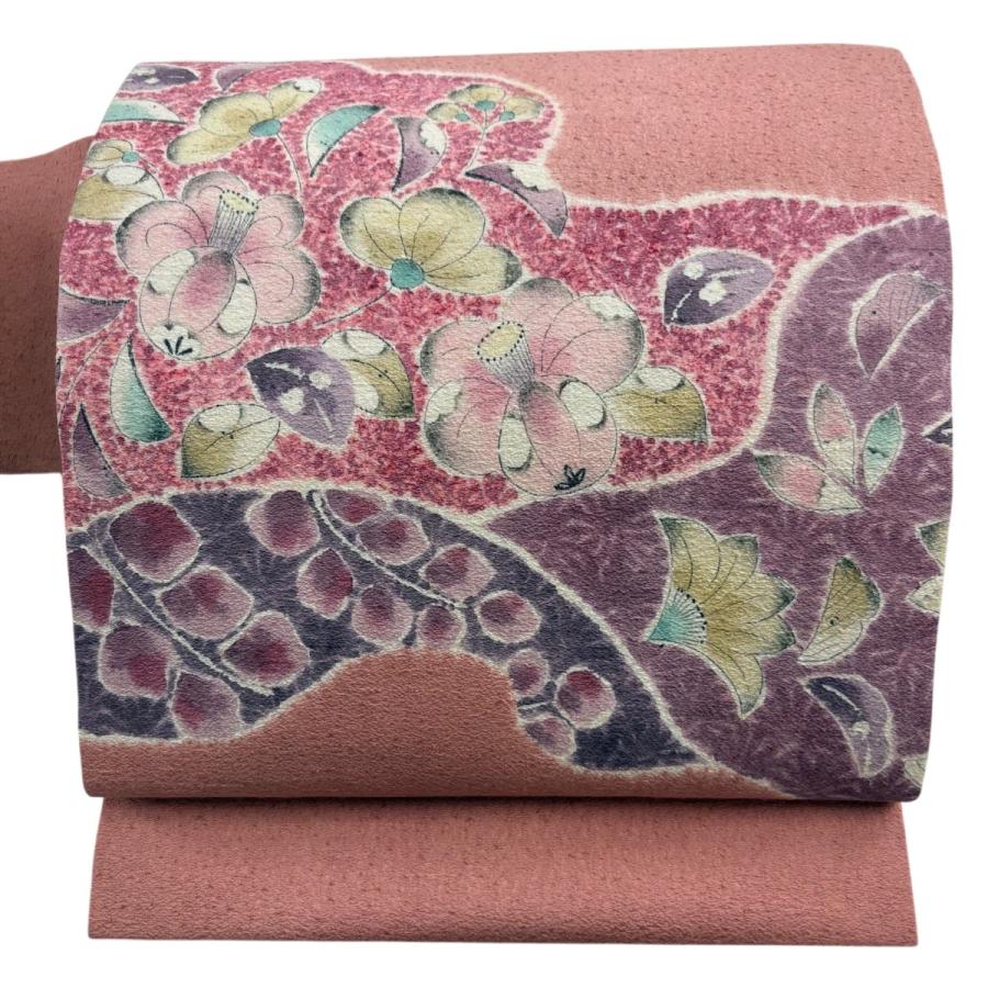 imu1346  正絹  辻が花  名古屋帯 美品】 名古屋帯 秀品 辻が花柄 赤紫 正絹｜中古・古着・リサイクル