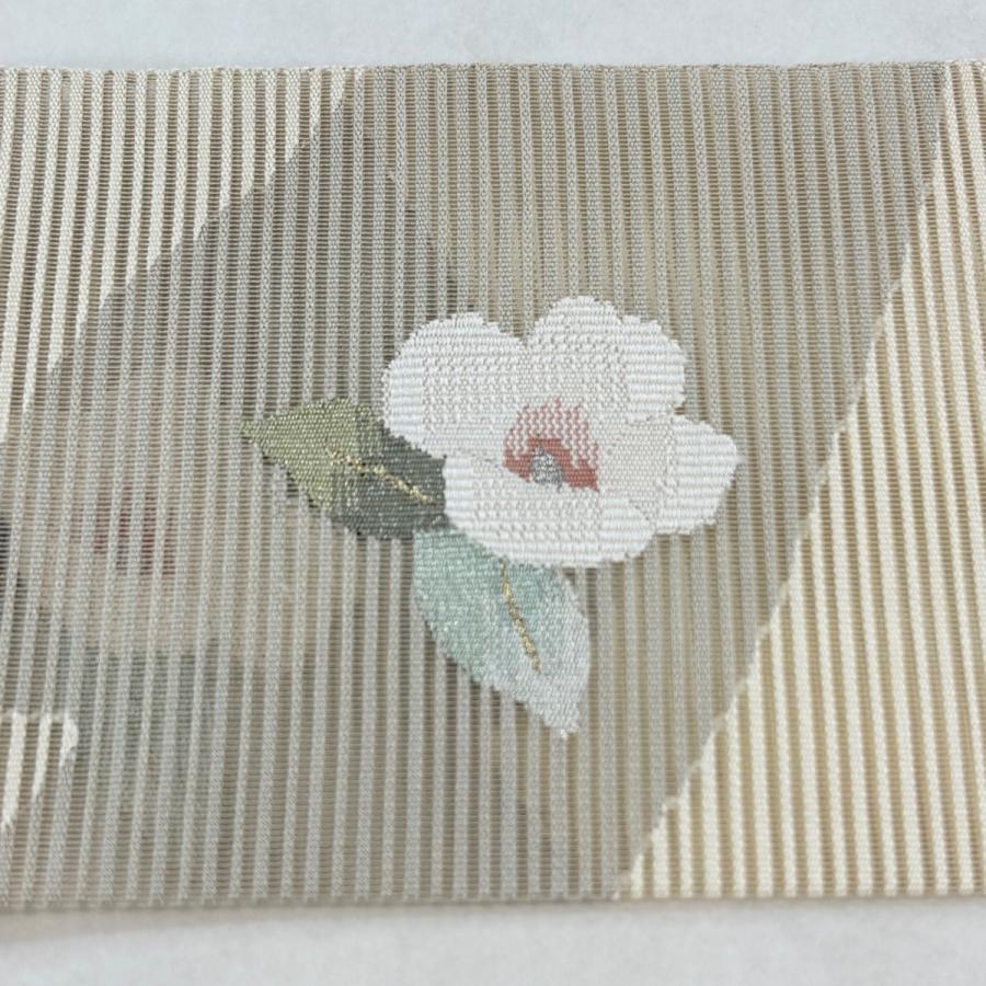 名古屋帯 秀品 夏帯 絽 草花 金銀糸 クリーム 正絹 中古 : リユース