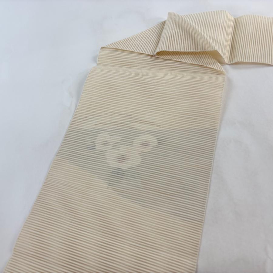 名古屋帯 秀品 夏帯 絽 草花 金銀糸 クリーム 正絹 中古 : リユース