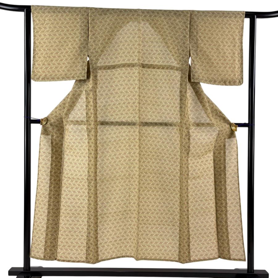 美品 紬 身丈151cm 裄丈61cm S 薄物 夏紬 琉球絣 バチ衿 証紙あり 縞 
