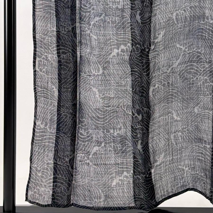 紬 身丈155cm 裄丈64cm M 薄物 夏紬 波頭 濃紺 正絹 逸品 中古_1