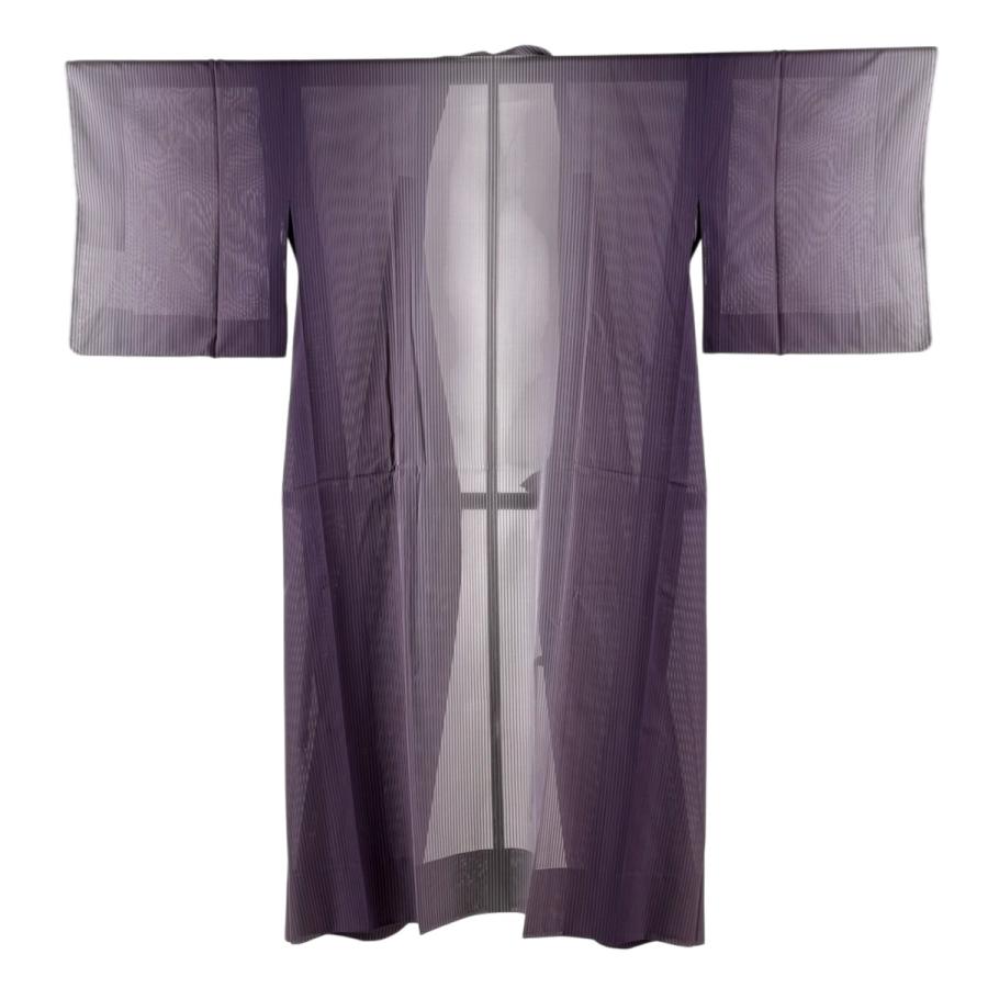 ありんこ裄直し込みK0654 美品 逸品 粋 正絹 ロング道中着 美品 道中着 身丈131.5cm 裄丈64cm M 和装コート 着物衿 縦縞 ぼかし