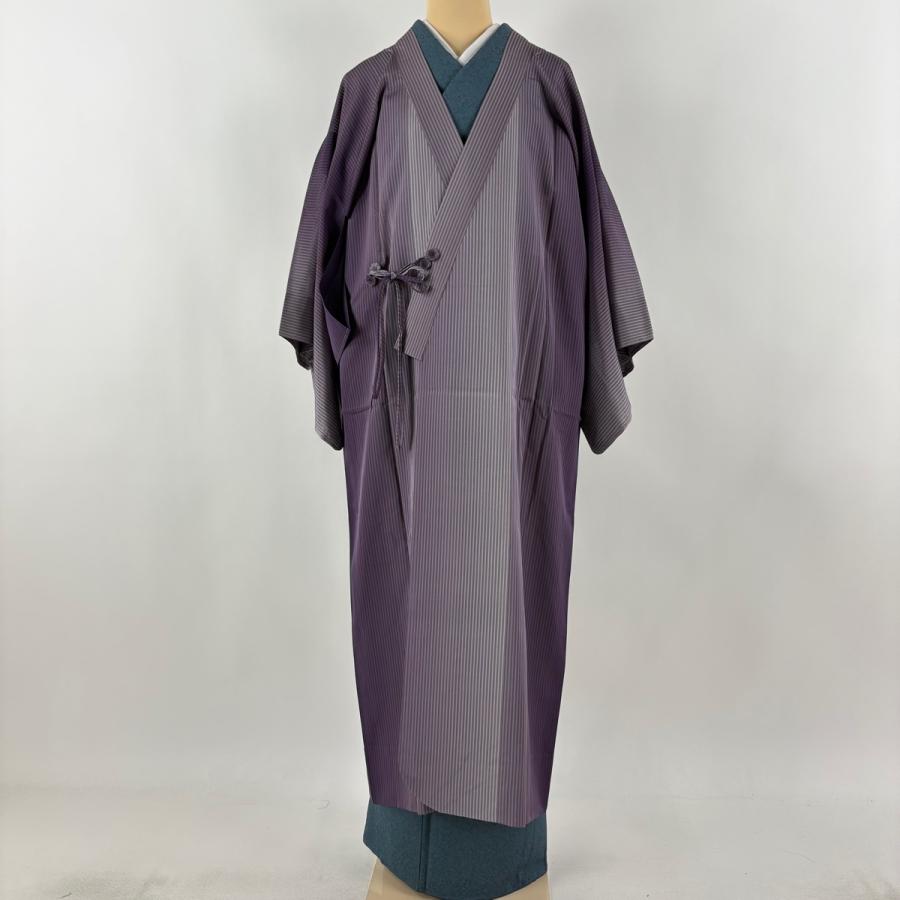 美品 道中着 身丈131.5cm 裄丈64cm M 和装コート 着物衿 縦縞 ぼかし 