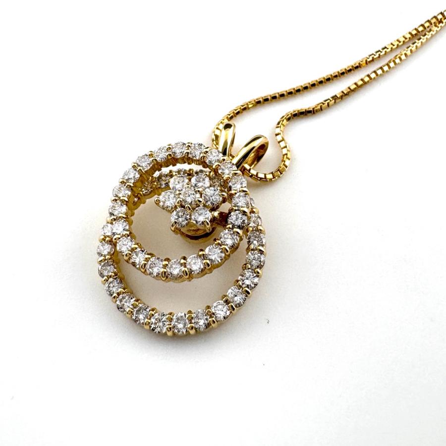 フラワーモチーフ デザインネックレス YG イエローゴールド ペンダント メレダイヤ 花 スイング ネックレス K18 ダイヤモンド レディース 中古_2