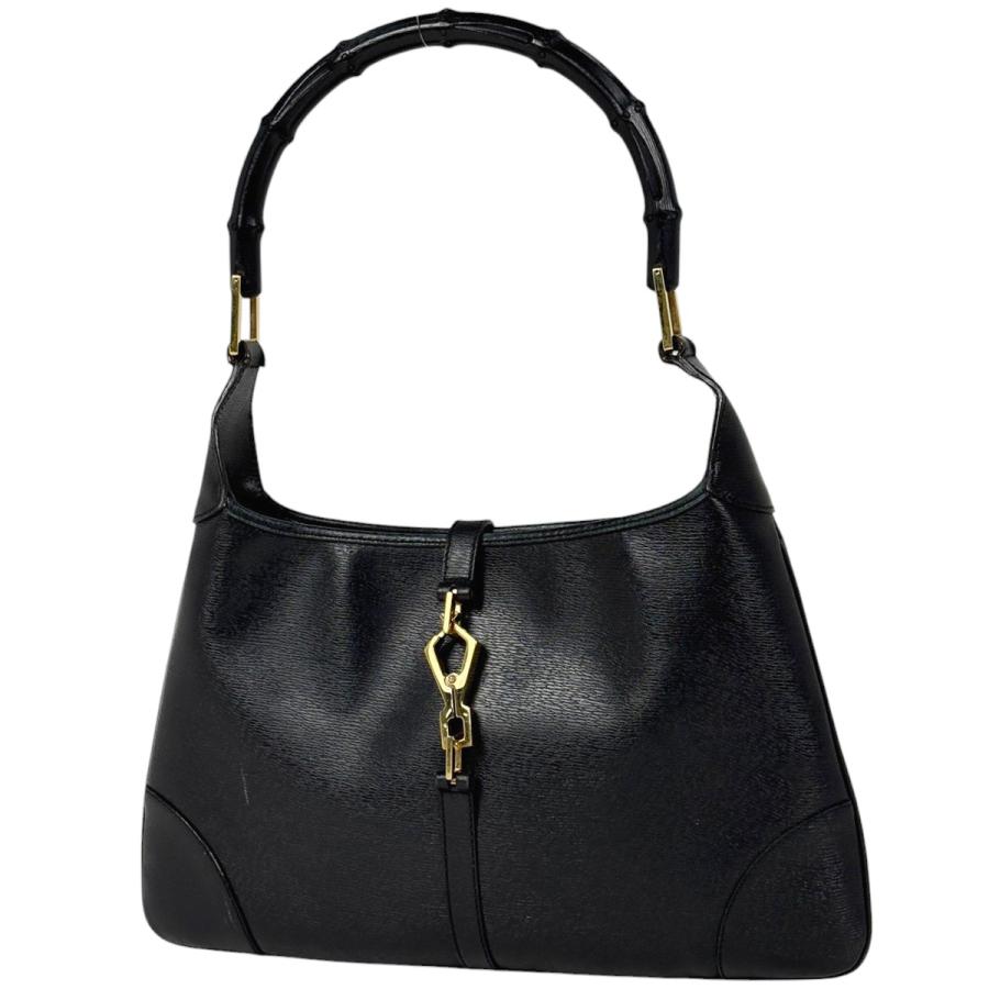 【中古品】【GUCCI】バンブー　黒　ロゴ　難あり GUCCI（グッチ） ロゴ ショルダーバッグ バンブー ショルダーバッグ