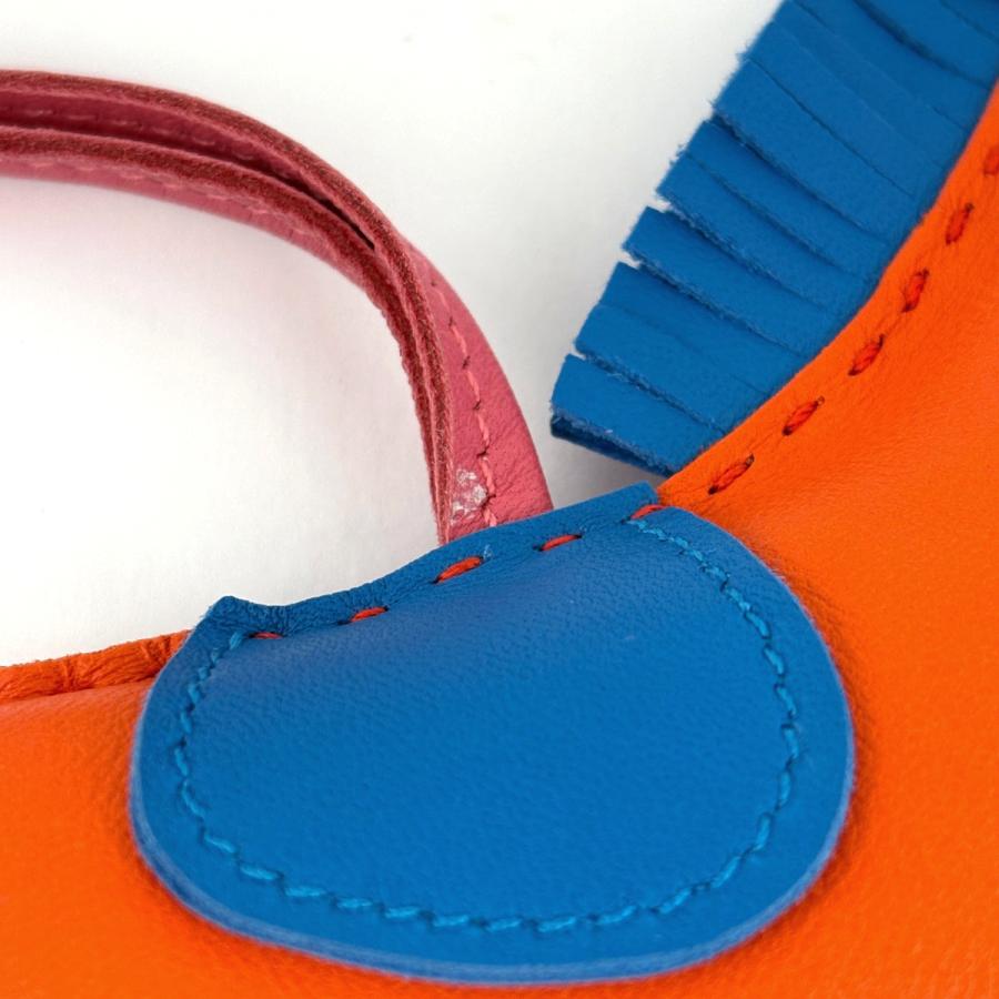 HERMES（エルメス） ロデオMM バッグチャーム レザー オレンジ ブルー