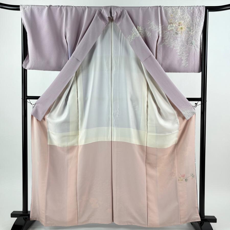 訪問着 身丈162cm 裄丈67cm M 袷 吉乃一廉 落款あり 辻が花 霞 金彩 薄紫 正絹 逸品 中古