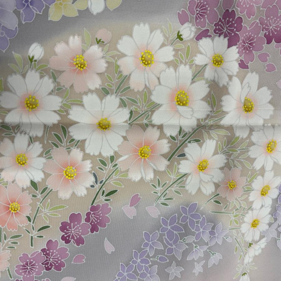 訪問着 身丈165.5cm 裄丈67cm M 袷 落款 桜 花びら 染め分け ぼかし 灰 