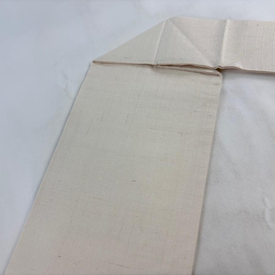 名古屋帯 名品 紬地 雪輪 七宝 刺し子刺繍 ベージュ 正絹 中古 