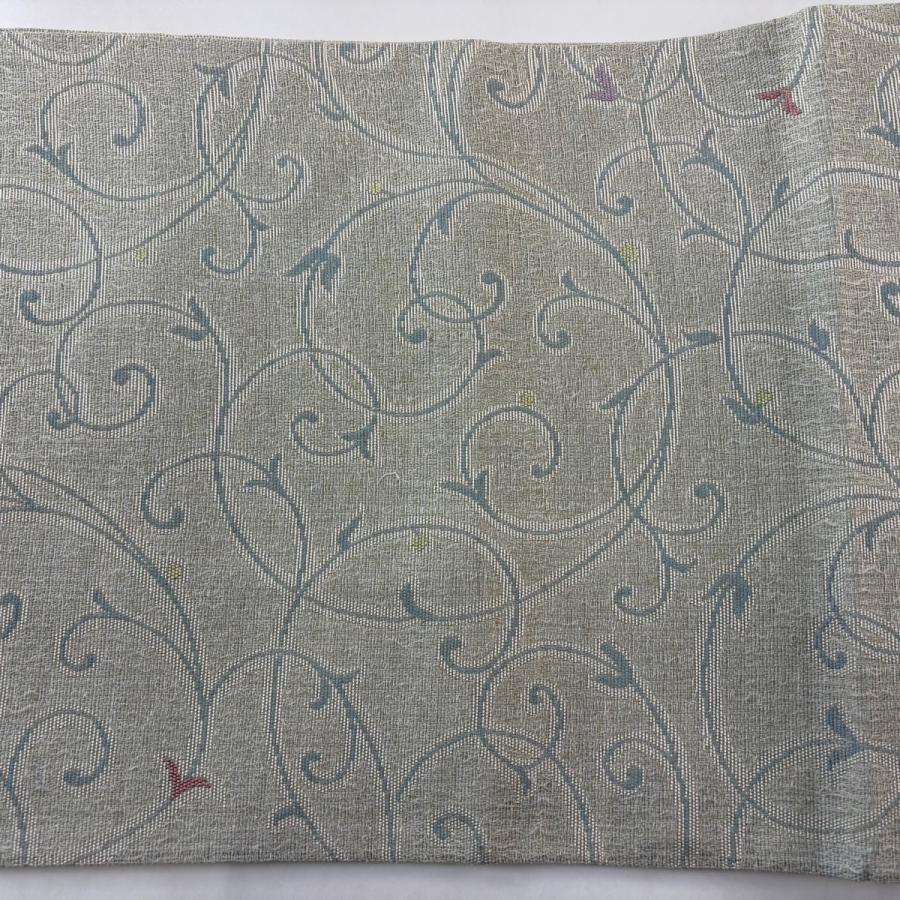 美品 袋帯 名品 夏帯 花唐草 灰緑 六通 正絹 中古 : リユースセレクト