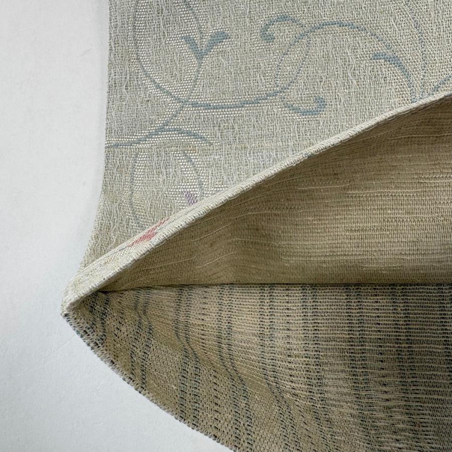 美品 袋帯 名品 夏帯 花唐草 灰緑 六通 正絹 中古 : リユースセレクト