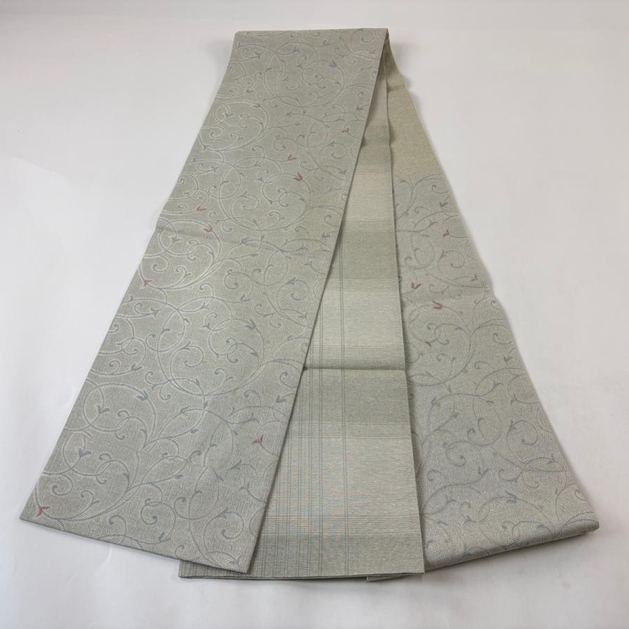 【美品】夏用　袋帯　グレー 美品 袋帯 名品 夏帯 花唐草 灰緑 六通 正絹 中古 : リユースセレクト