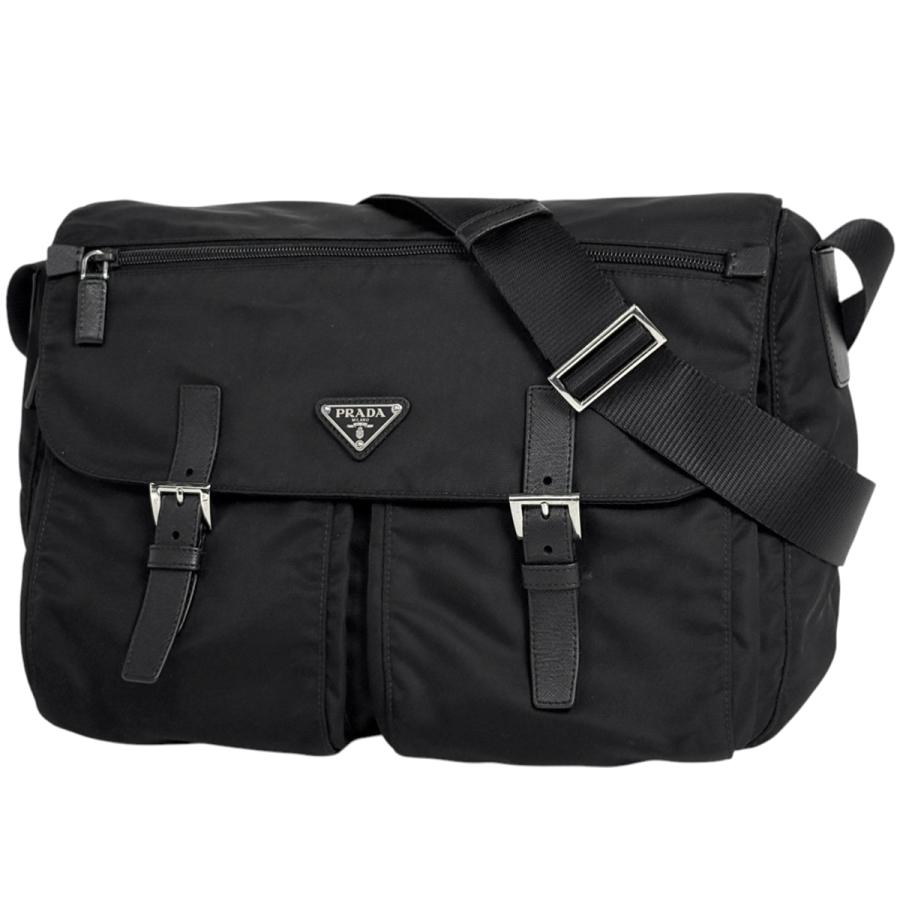 PRADA　プラダ　ナイロン　メッセンジャーバック　ロゴプレート　ブラック PRADA（プラダ） ロゴプレート ショルダーバッグ 斜め掛け