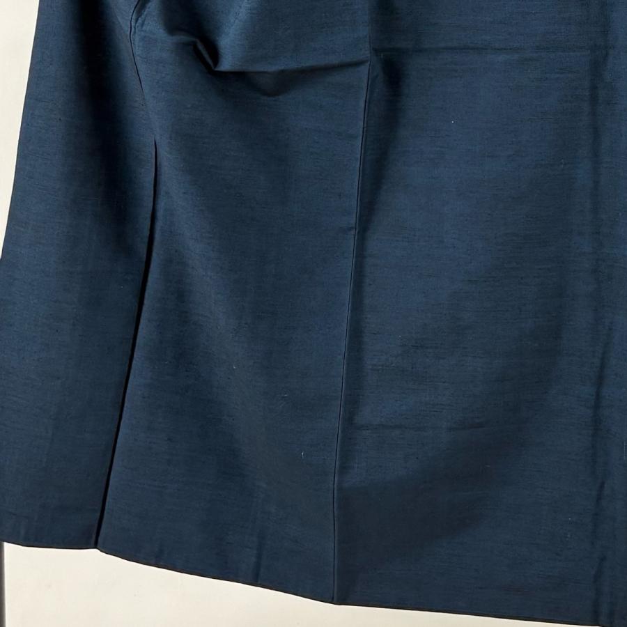美品 男着物 身丈142.5cm 裄丈68.5cm L 袷 紬 紺色 正絹 秀品 中古