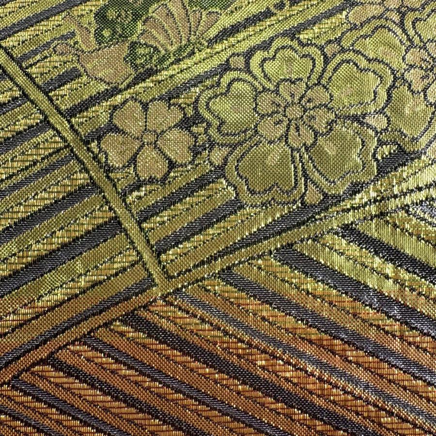 袋帯 秀品 草花 蝶 箔 銀糸 金色 六通 正絹 中古 : リユースセレクト 