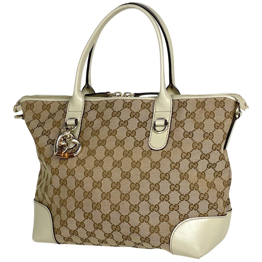 GUCCI ベージュ ロゴ入りトートバッグ 大、中古35×35×6 GUCCI（グッチ） ハートビット トートバッグ GGキャンバス ベージュ