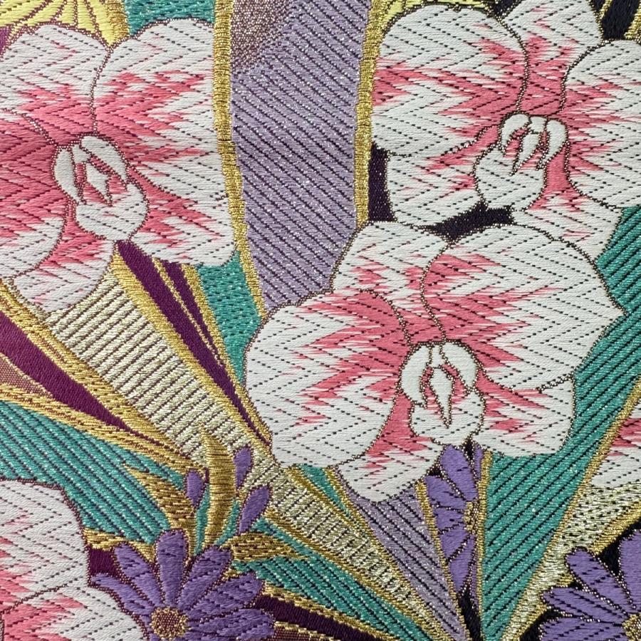 美品 振袖 身丈162cm 裄丈67cm M 袷 袋帯フルセット カトレア 草花 