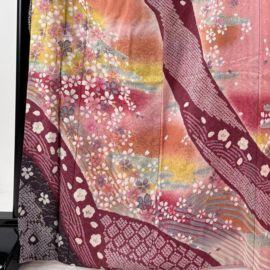 レディース 【振袖】 着物 袷 広衿 小振袖 橋 草花 模様 吉祥紋様 身丈