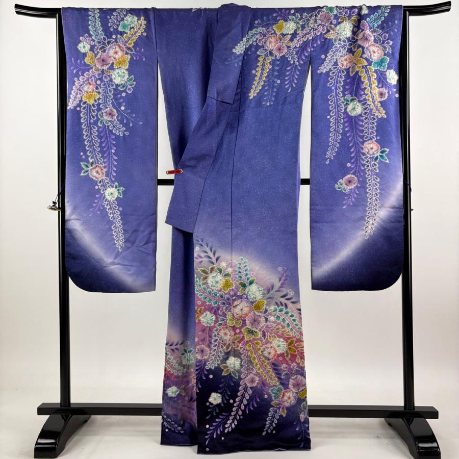 振袖 身丈166.5cm 裄丈69cm L 袷 辻が花 銀通し ぼかし 青紫 正絹 逸品 