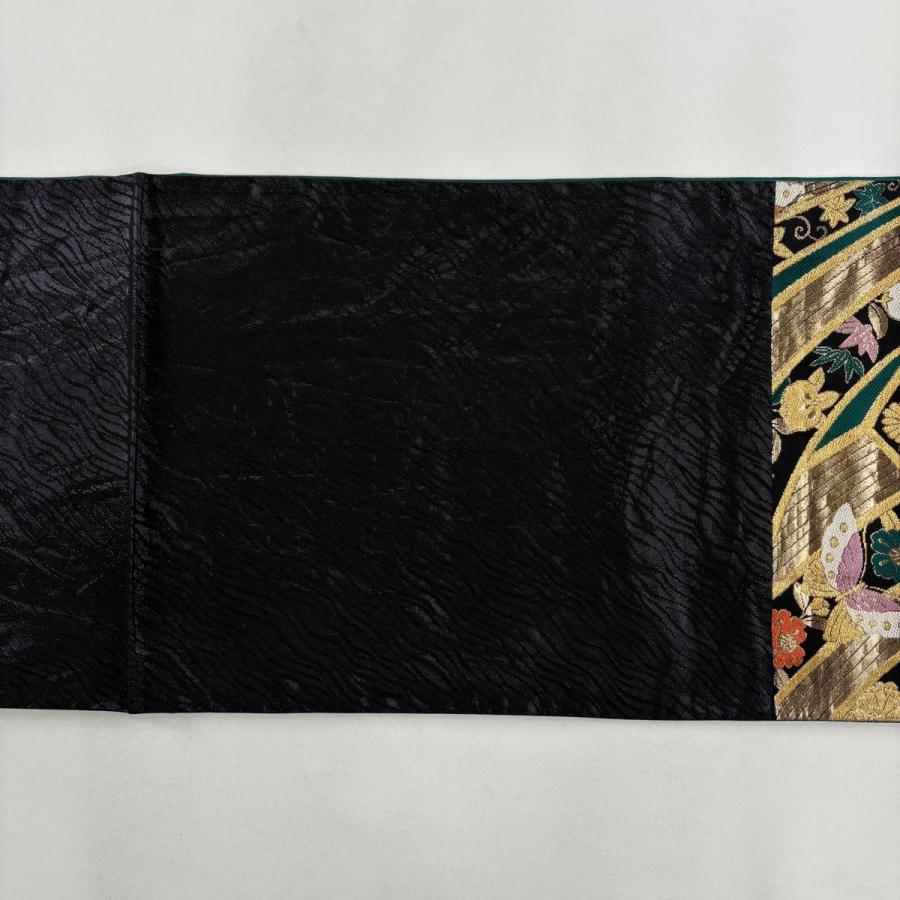 袋帯 秀品 振袖向き 熨斗 桜 金糸 箔 緑 六通 正絹 中古 : リユース 
