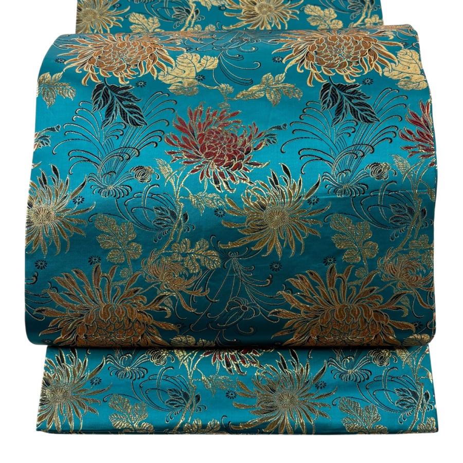 美品 袋帯 秀品 菊 箔 青緑 全通 正絹 中古 : リユースセレクトショップバイセル Yahoo!店 - 通販 - Yahoo!ショッピング