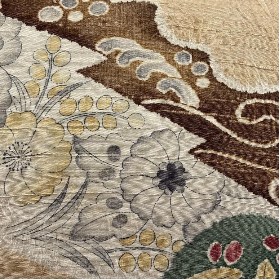 名古屋帯 秀品 紬地 辻が花 ぼかし ベージュ 正絹 中古 : リユース 