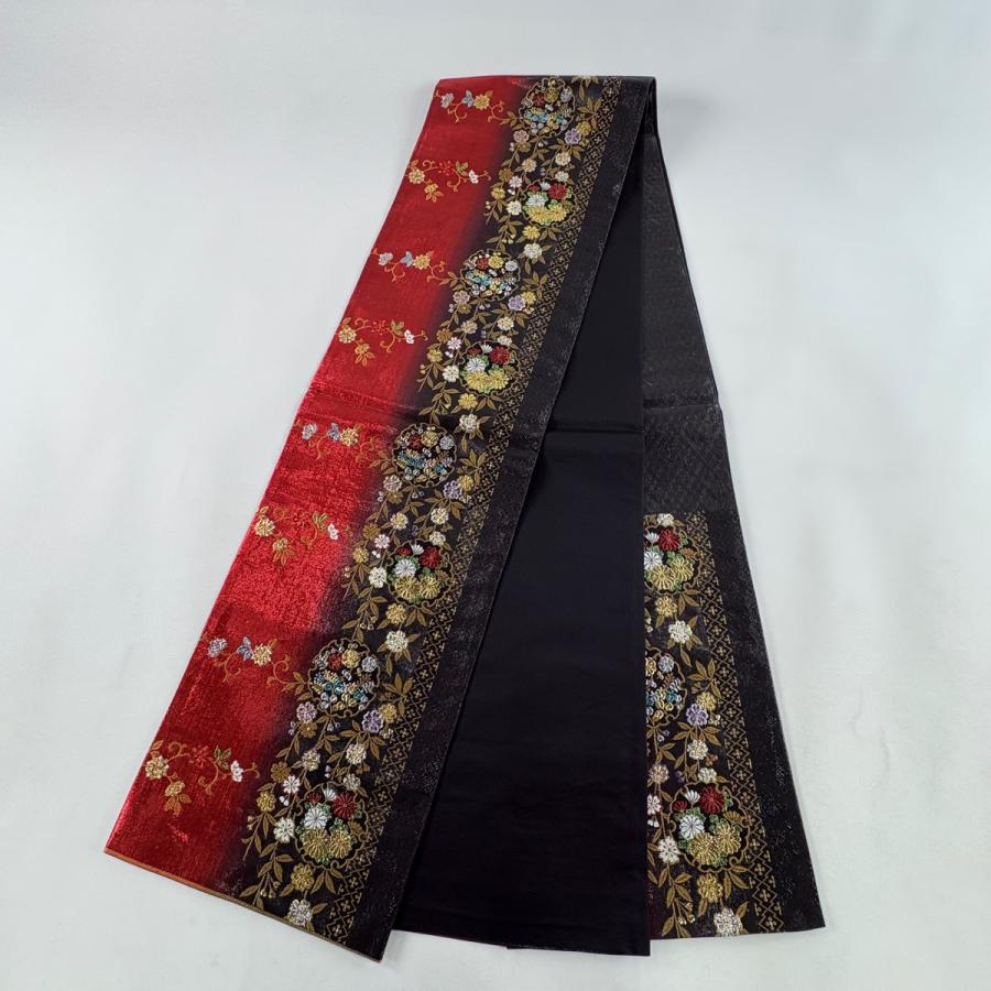 美品 袋帯 秀品 雪輪 枝垂れ桜 箔 黒 六通 正絹 中古 : リユース 