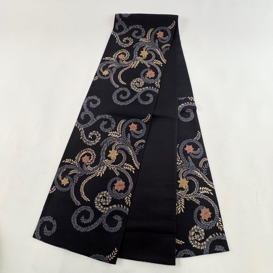 袋帯 秀品 花唐草 黒 六通 正絹 中古 : リユースセレクトショップ 