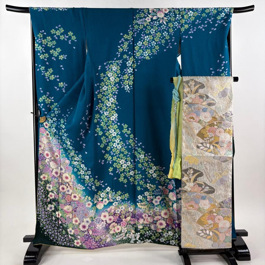 美品 振袖 身丈164.5cm 裄丈68.5cm L 袷 袋帯フルセット 桜 流水
