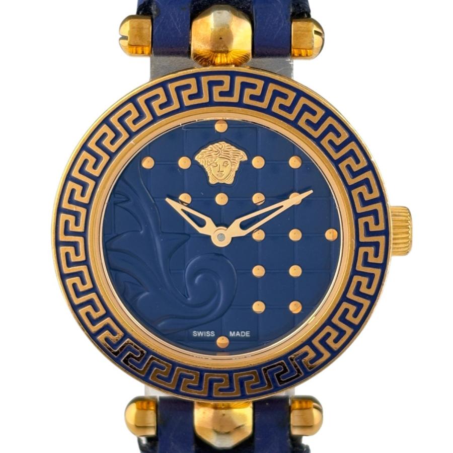 ヴェルサーチ マイクロ　ヴァニタス クォーツ レディース 【中古】 ヴェルサーチ VERSACE マイクロ ヴァニタス 腕時計 SS GP レザー