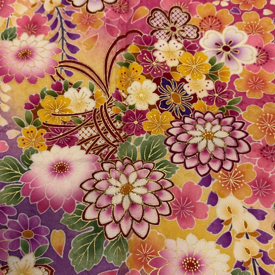 美品 振袖 身丈168.5cm 裄丈70cm L 袷 袋帯フルセット 鼓 草花 金彩 箔 