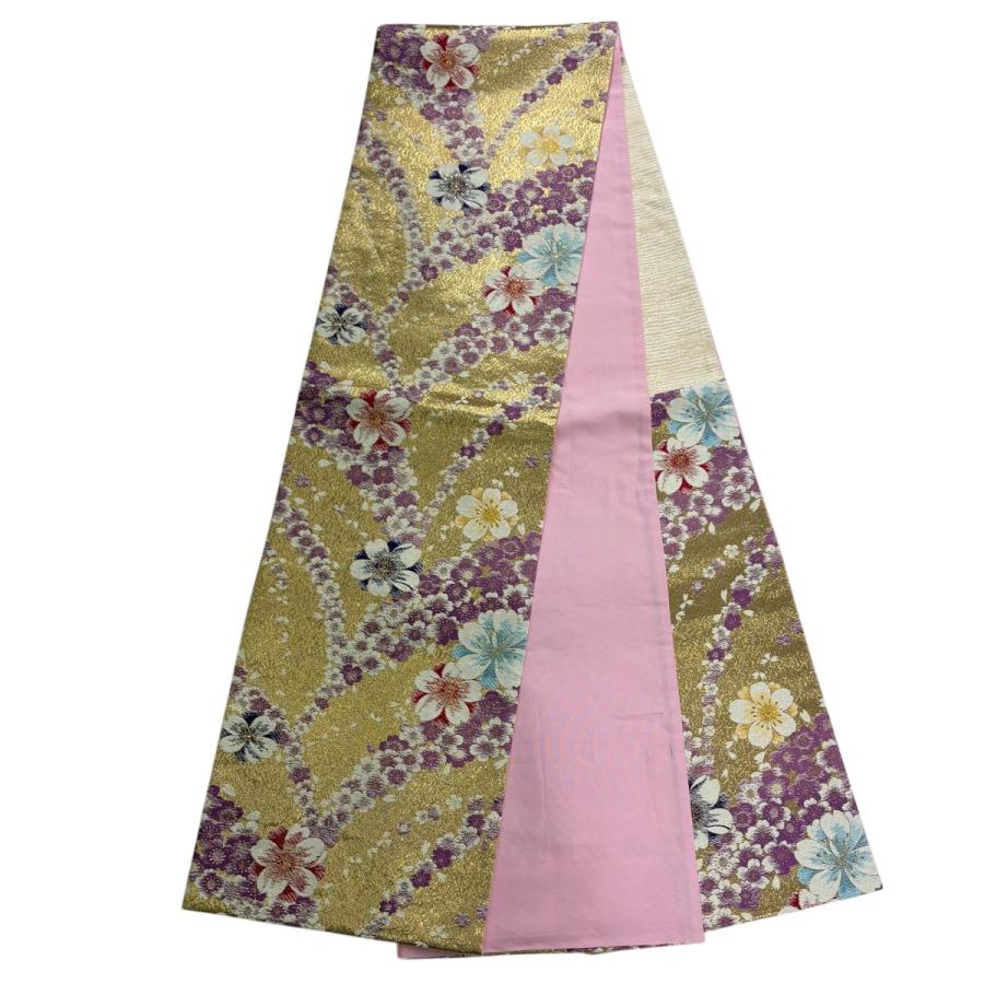 美品 振袖 身丈168.5cm 裄丈70cm L 袷 袋帯フルセット 鼓 草花 金彩 箔 