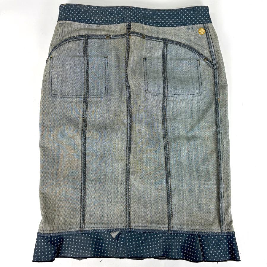 ルイ・ヴィトン Louis Vuitton デニム タイトスカート 裾フリル ボトムス スカート コットン ポリウレタン ブルー レディース 中古_8