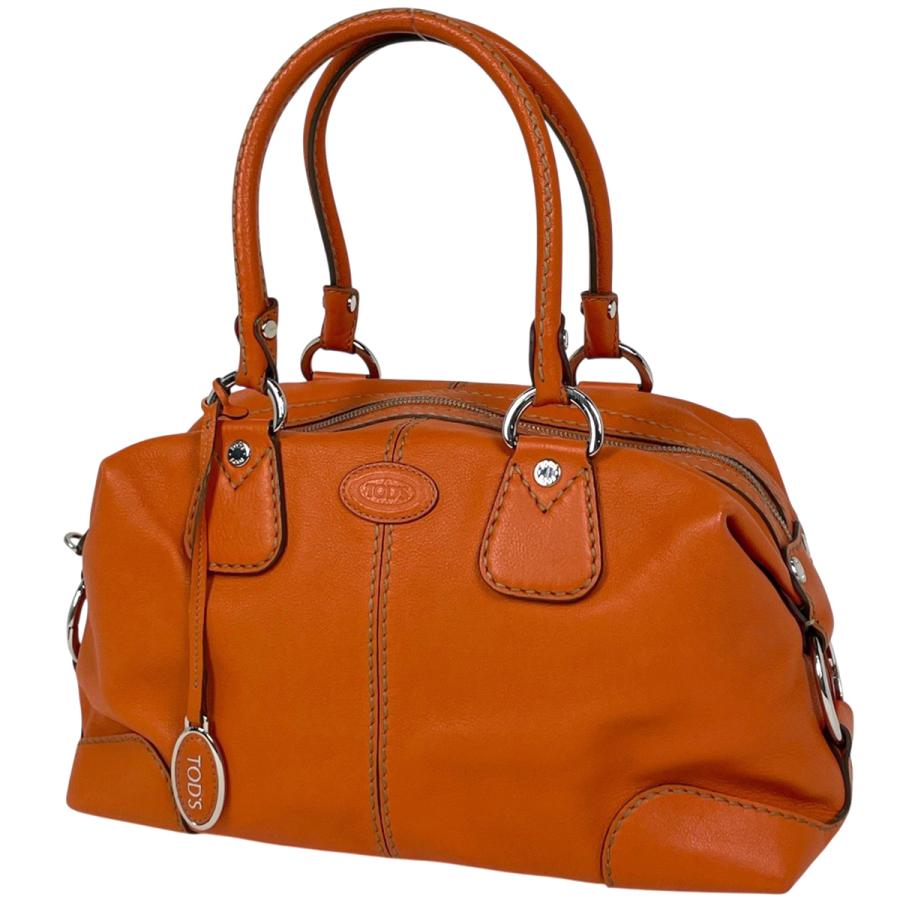 TOD'S オレンジ レザー ハンドバッグ　中古 トッズ TOD'S ロゴ ハンドバッグ レザー オレンジ レディース 中古