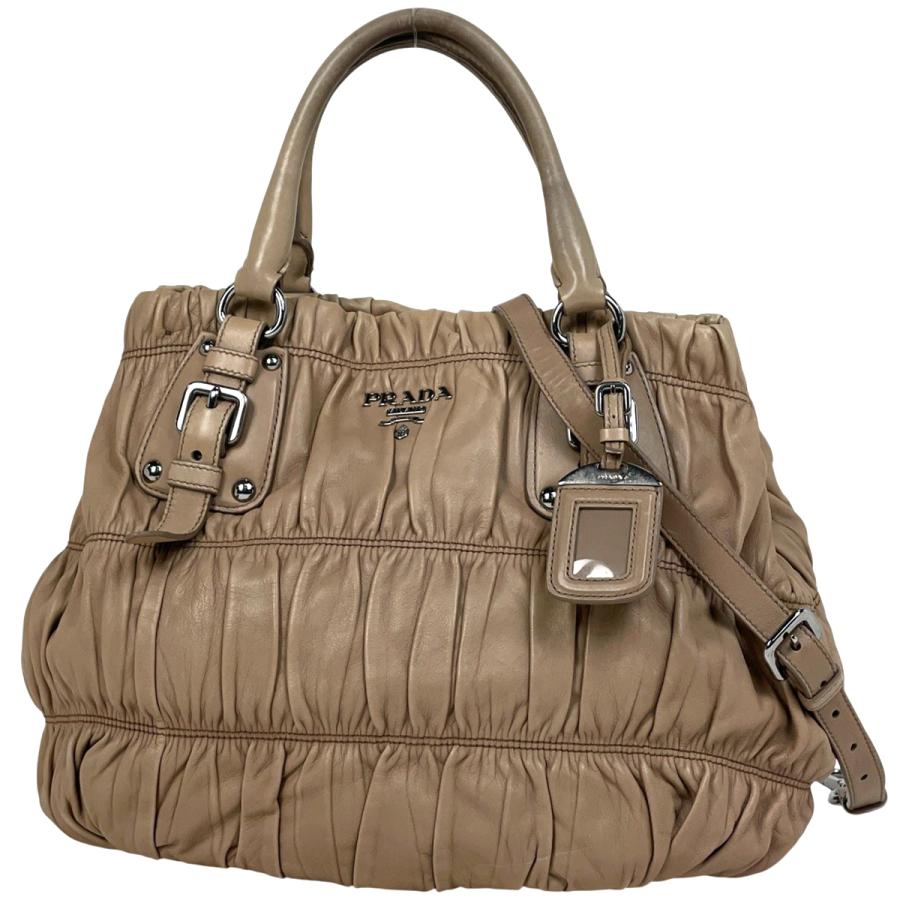 PRADA（プラダ） ロゴ ハンドバッグ 2WAY ショルダーバッグ ギャザー 
