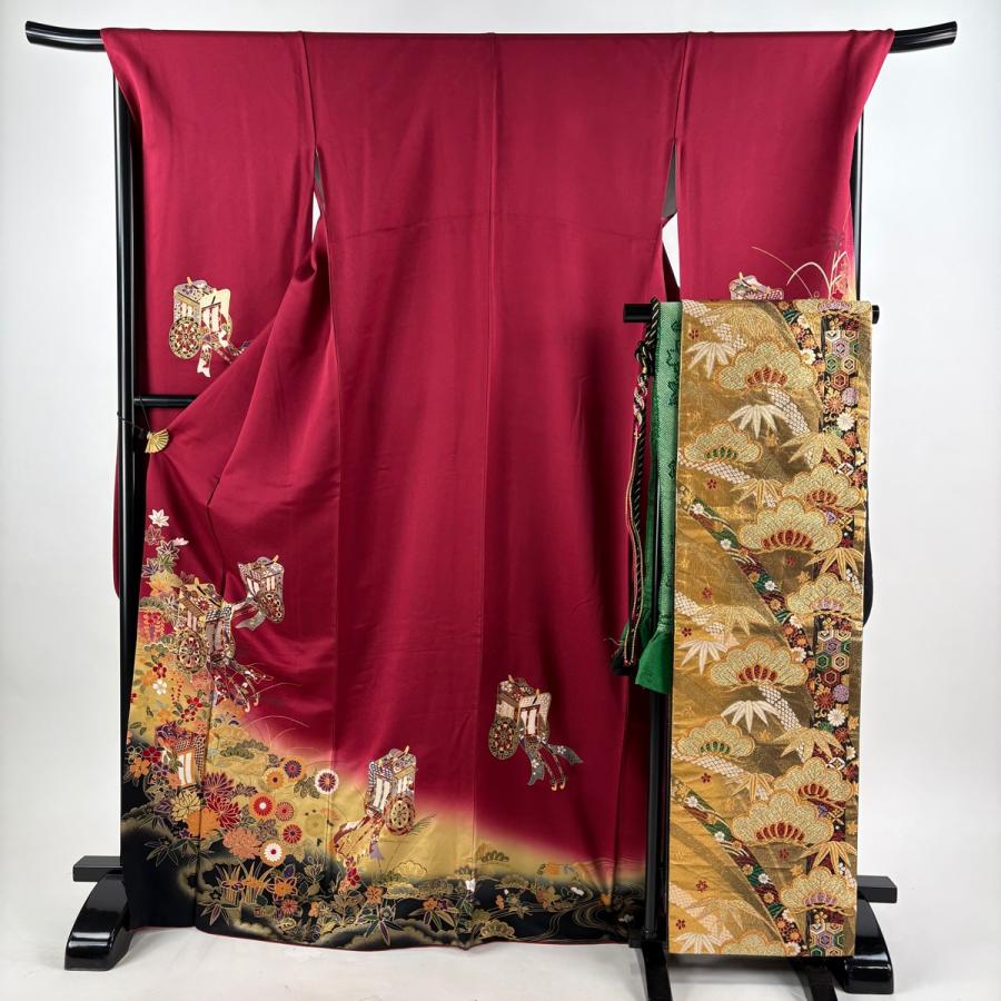 振袖 身丈170.5cm 裄丈70.5cm L 袷 袋帯フルセット 御所車 草花 金糸 