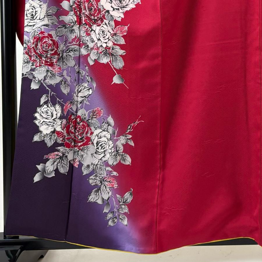 美品 振袖 身丈159cm 裄丈68cm L 袷 袋帯フルセット 薔薇 染め分け