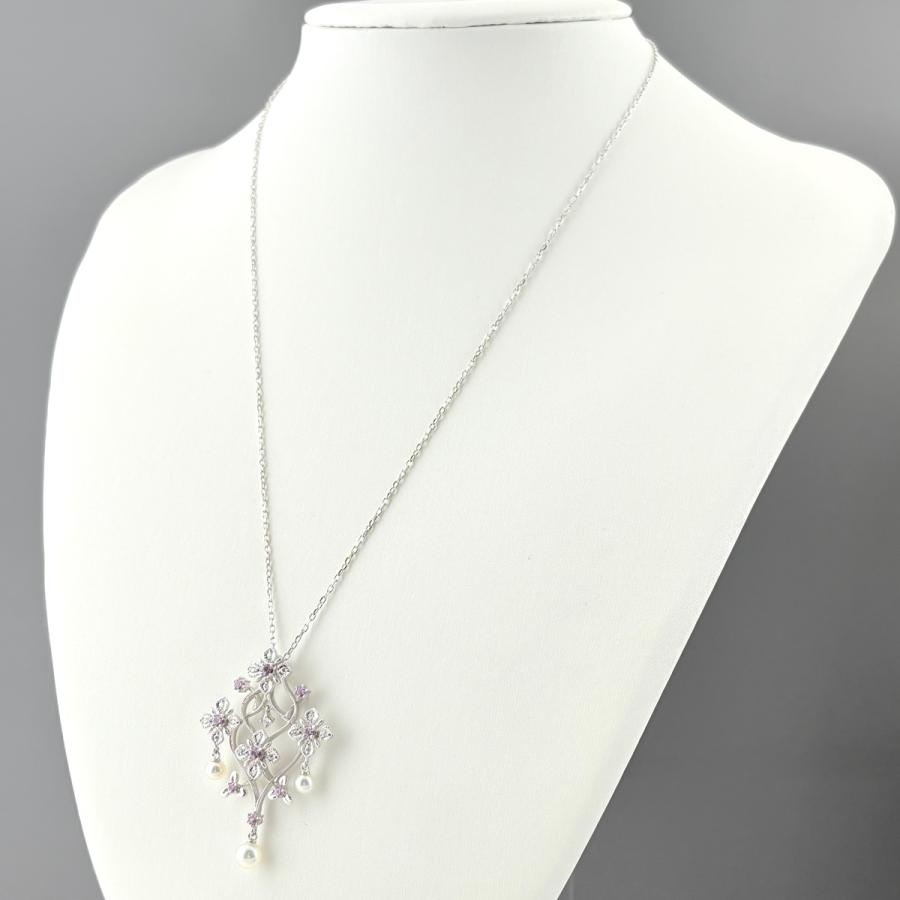 ミキモト MIKIMOTO メレダイヤ デザインネックレス ペンダント ピンクサファイア パール 真珠 ネックレス K18 ダイヤモンド ピンクサファイア レディース 中古_4