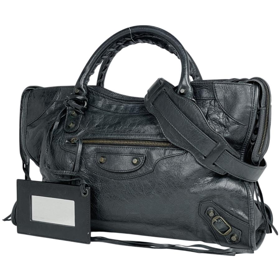 本物 バレンシアガ BALENCIAGA ザ シティ 2WAY ショルダーバッグ ハンドバッグ レザー ブラック 115748 The City バッグ 中古 BALENCIAGA（バレンシアガ） ザ シティ 2WAY ハンドバッグ レザー