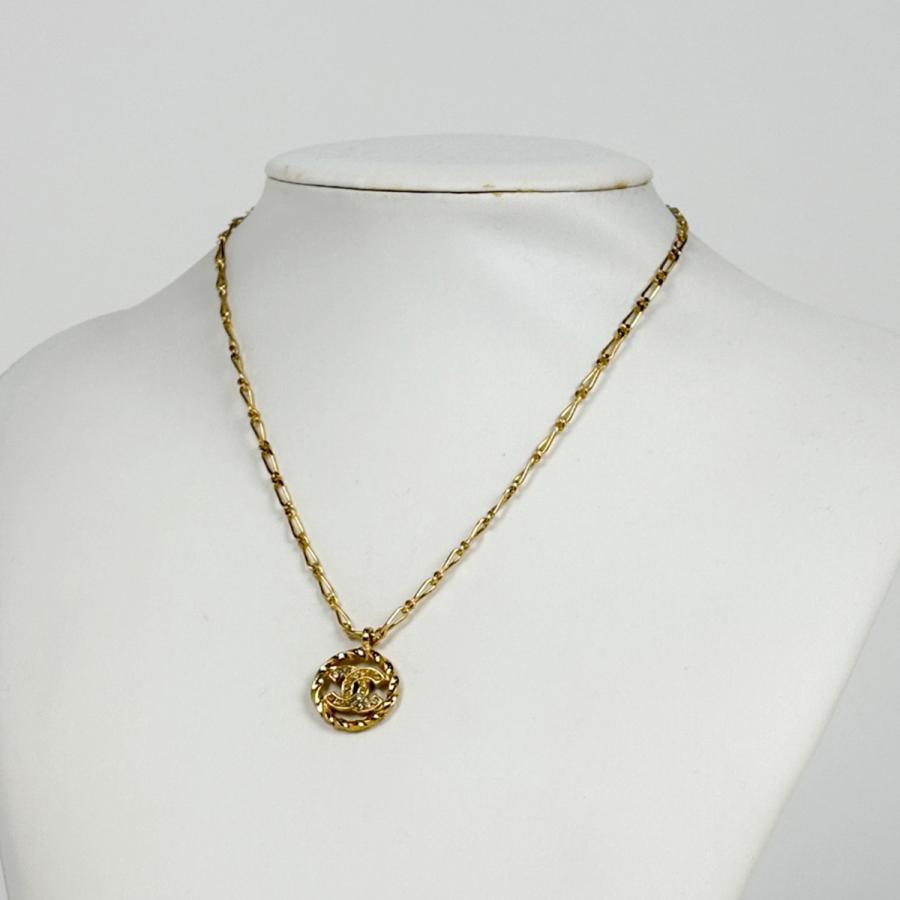 【美品】シャネル ココマーク ラインストーン ネックレス ラウンド ゴールド CHANEL（シャネル） ココマーク ラインストーン ネックレス ラウンド