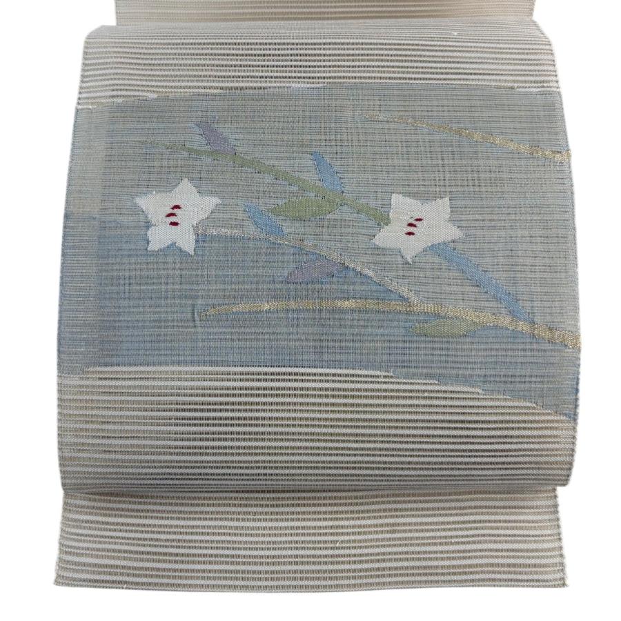美品 名古屋帯 優品 夏帯 絽 八寸名古屋帯 松葉仕立て 枝花 草花 金糸