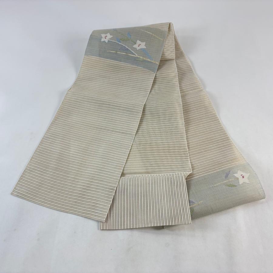 美品 名古屋帯 優品 夏帯 絽 八寸名古屋帯 松葉仕立て 枝花 草花 金糸