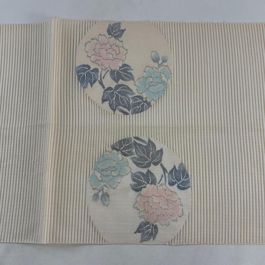 名古屋帯 優品 夏帯 絽 八寸名古屋帯 松葉仕立て 草花 丸文 金銀糸 箔